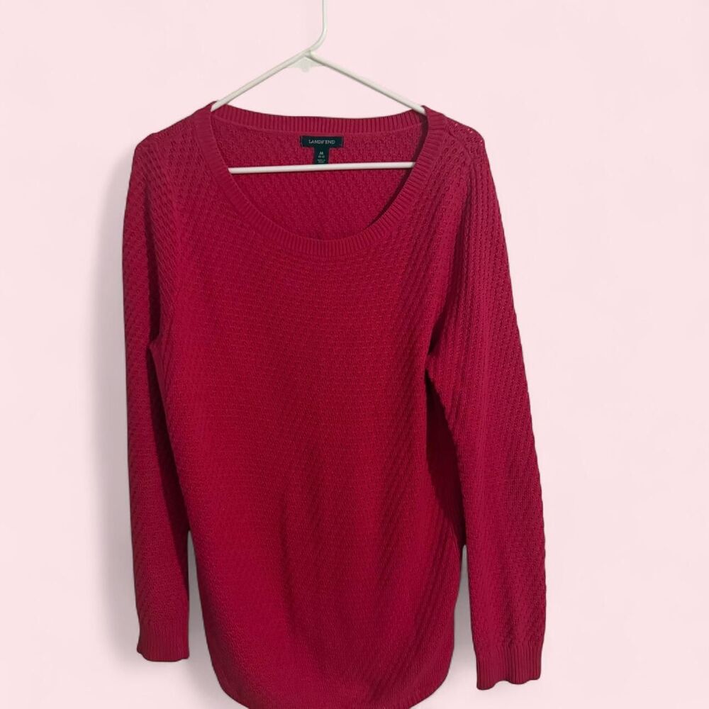 Lands' End Sweater Womens M Pink Scoop Neck Cotton Blend Knit